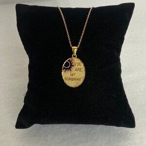 Gold Vermeil Sterling Silver 925 Oval You Are My Sunshine Sun Pendant Necklace